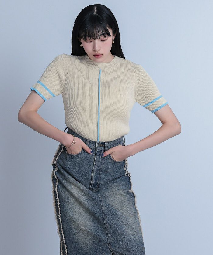配色ラインリブトップス〔メール便可／100〕 | miette