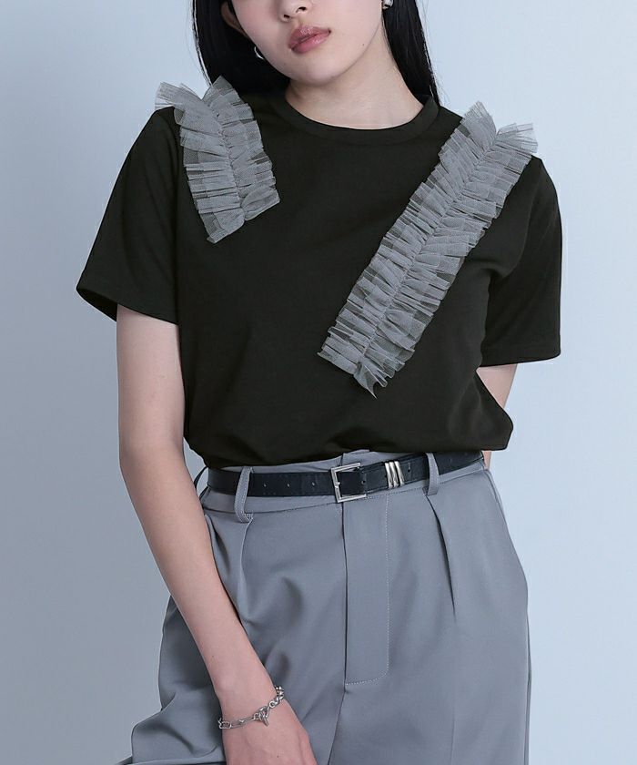 チュールフリルTシャツ〔メール便可／100〕 | miette
