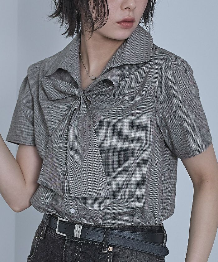 パフスリーブ リボン Tシャツ ラウンドネック 2色セット ◇前後2way リボンパフスリーブブラウス【洗濯機洗い可/防シワ