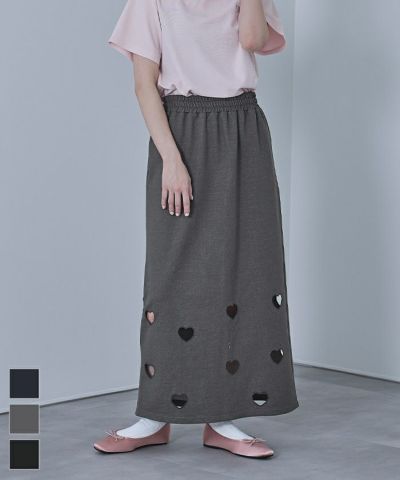 ハートカットデニム裏毛スカート