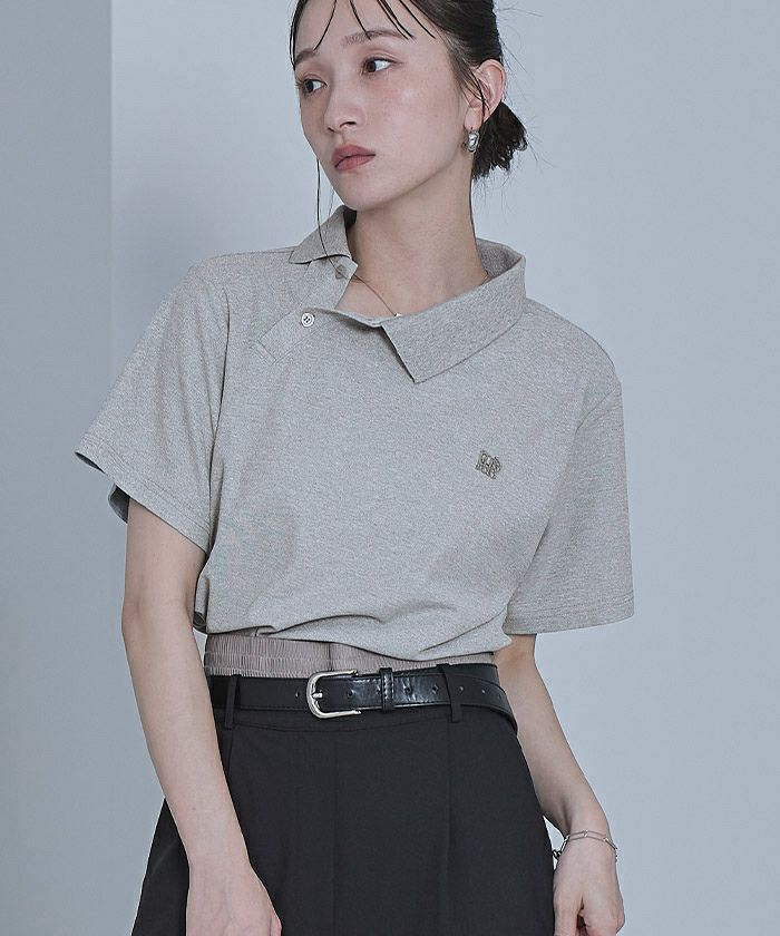 [24ss]カラー☆異素材切り替えアシンメトリーポロシャツ 完売品 希少カラー 24ss]カラー☆異素材切り替えアシンメトリーポロシャツ 完売品