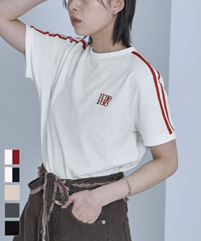 ロゴ刺繍ラインTシャツ〔メール便可／100〕