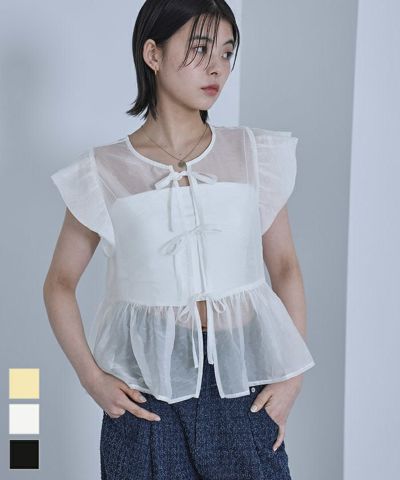 バルーンスリーブリボンシアーブラウス〔メール便可／40〕
