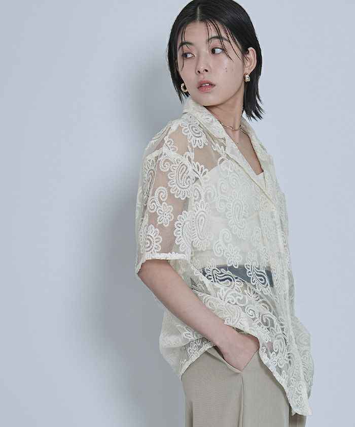 レースシャツ オープンカラーレースシャツ | miette