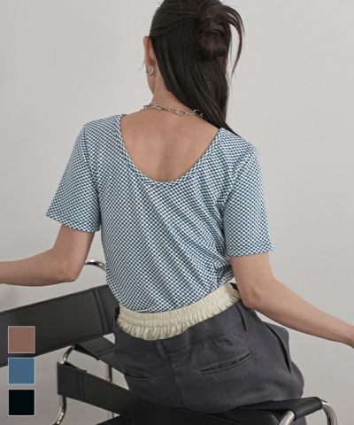 前後2wayギンガムチェック半袖トップス〔メール便可／100〕