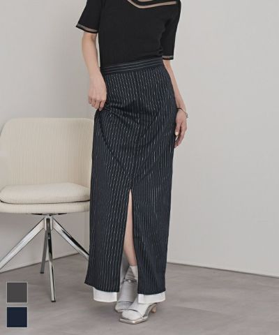 フロントファスナーストライプタイトスカート