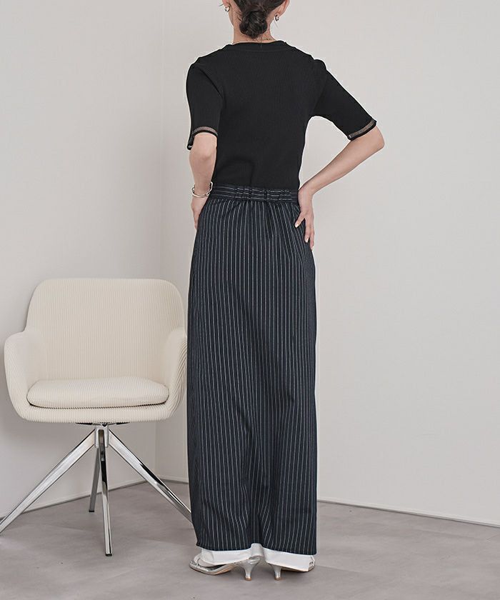 ストライプ タイトスカート ウォッシャブル】ナチュラルリネンストライプタイトスカート