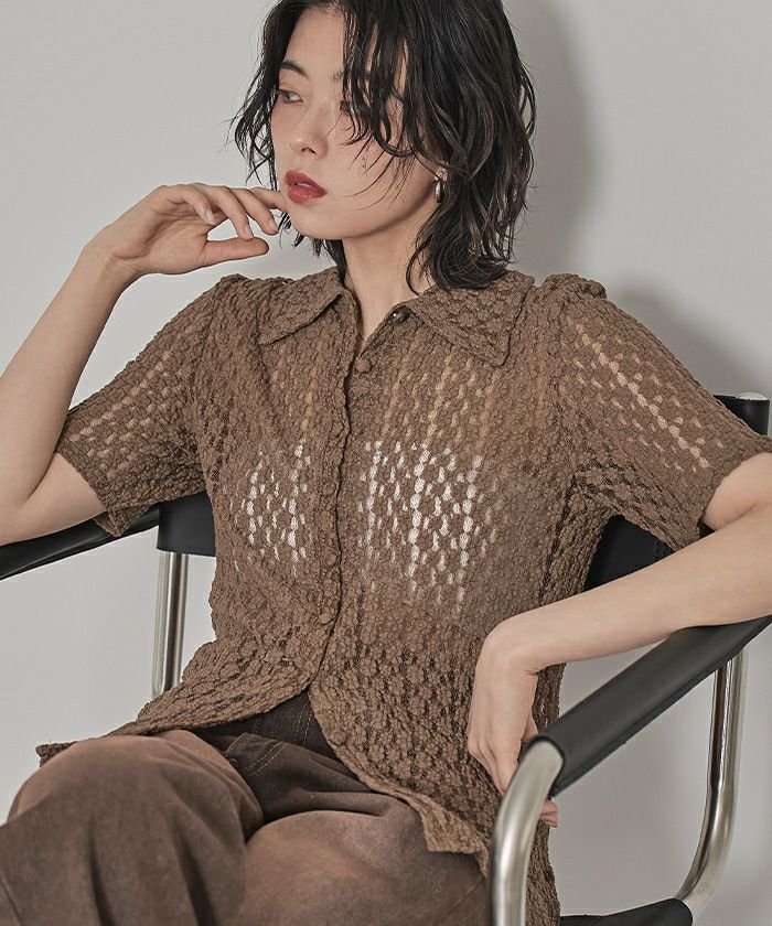 襟付きレース半袖トップス〔メール便可/100〕 | miette 襟付きレース半袖トップス〔メール便可/100〕 | miette