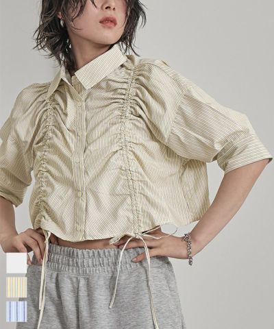 フロントシャーリング5分袖シャツ〔メール便可／100〕