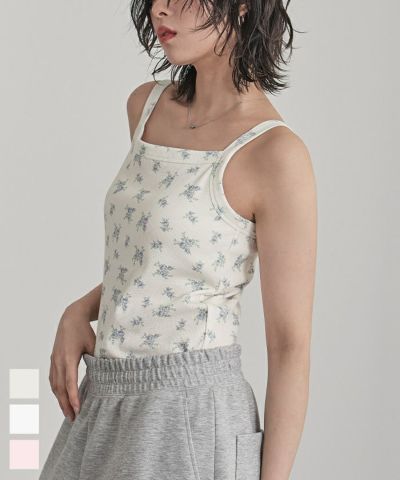 カップ付き小花柄サーマルキャミ