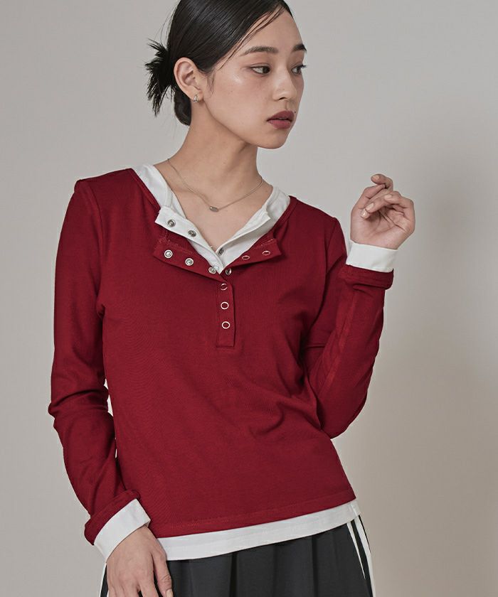 レイヤード風ヘンリーネックトップス | miette