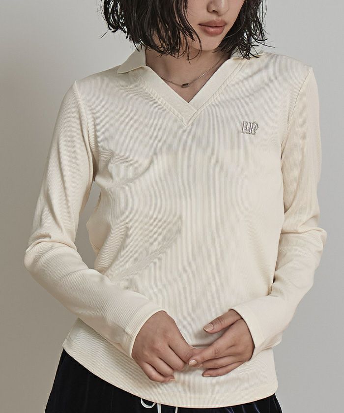 Vネックショートスウェットトップス WHT rienda | Vネックショートスウェットトップス (Tシャツ