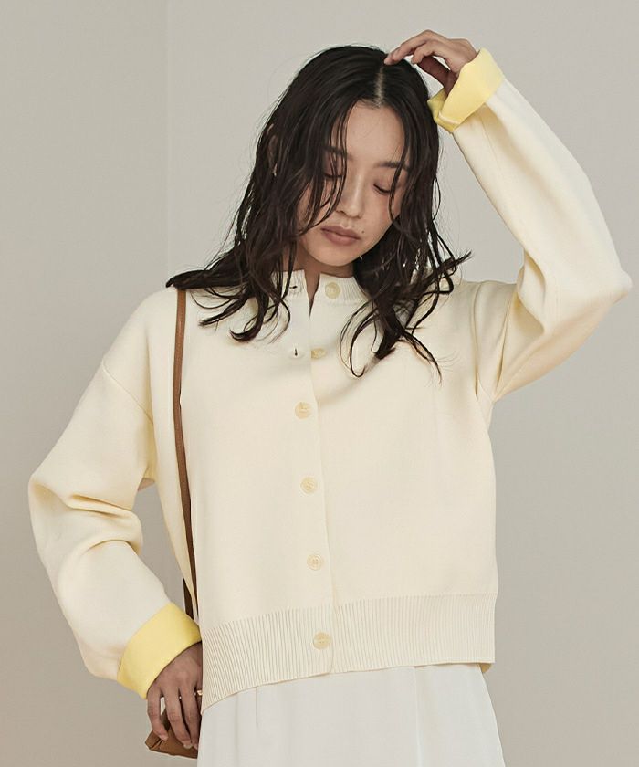 バイカラーデザインニットカーディガン | miette