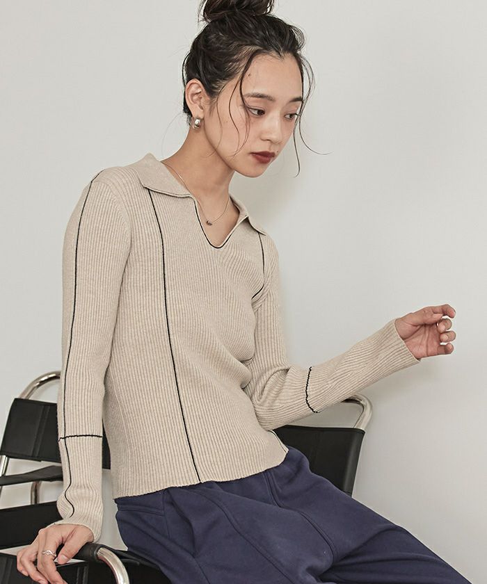 襟付きスキッパーニット〔メール便可／100〕 | miette