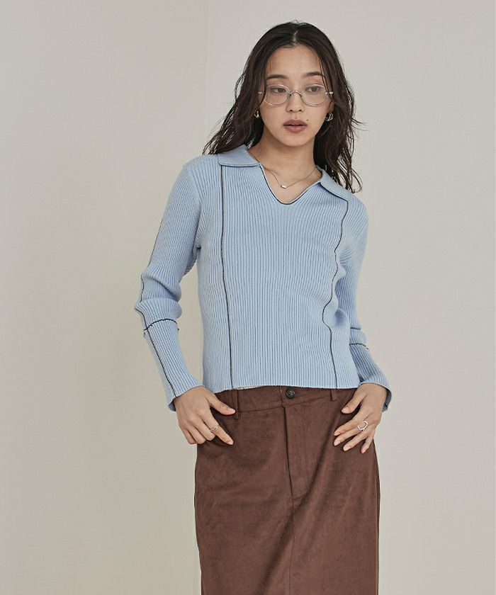 襟付きスキッパーニット〔メール便可／100〕 | miette